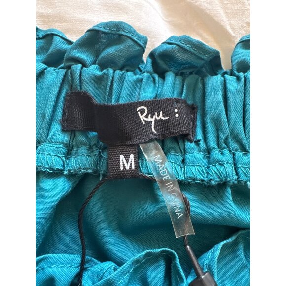 Ryu Off-Shoulder Embroidered Blouse Teal Top M 100% Cotton Boho Chic Stylish NWT - Picture 5 of 13